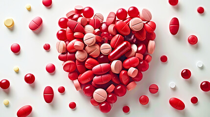 Heart-Shaped Red and Pink Pills Arrangement for Medical and Healthcare Concepts