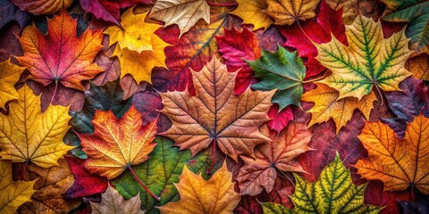 Colorful autumn leaves with intricate patterns and textures lying on a bed of fallen leaves , Autumn, vibrant, foliage