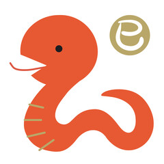 2025年巳年の干支キャラクターイラストマーク アイコン /朱色2