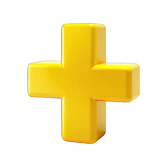 Fototapeta premium Yellow plus sign 3d isolated on transparent background