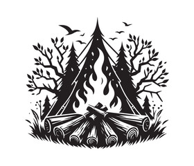 camping and campfire svg vector art graphic resources silhouette vector style, white background