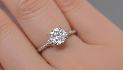 A close-up of a diamond engagement ring on a woman's hand