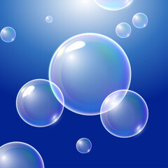 Realistic transparent  3d bubbles underwater . Soap bubbles vector illustration