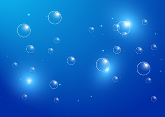 Realistic transparent  3d bubbles underwater . Soap bubbles vector illustration
