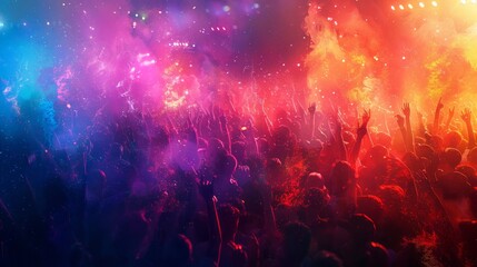 Obraz premium Vibrant Concert Scene with Crowd and Colorful Lights in Energetic Atmosphere