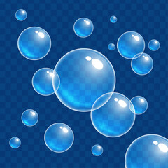 Realistic transparent  3d bubbles underwater . Soap bubbles vector illustration