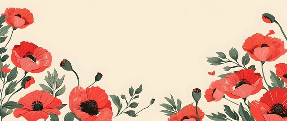 Memorial Day Doodle Page Print Border with Poppy Floral Motif