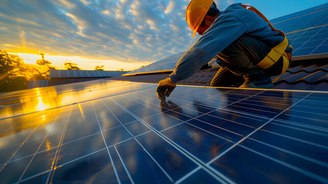 operario instalando reparando panel solar