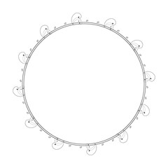 Abstract Black Simple Line Round Circle With Leaf Leaves Frame Flowers Doodle Outline Element Vector Design Style Sketch Isolated Illustration For Wedding And Banner