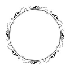 Abstract Black Simple Line Round Circle With Leaf Leaves Frame Flowers Doodle Outline Element Vector Design Style Sketch Isolated Illustration For Wedding And Banner