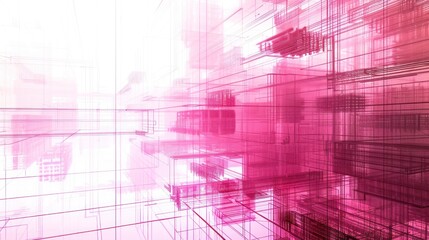 Obraz premium Pink Abstract Wireframe Cityscape