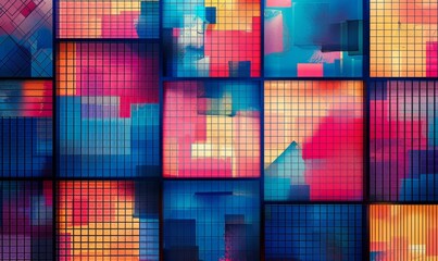 Geometric grid pattern in vibrant tones