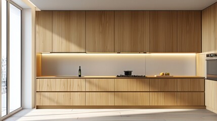 minimalist kitchen with custom wood cabinetry and clean, modern lines