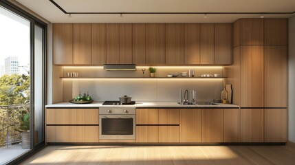 minimalist kitchen with custom wood cabinetry and clean, modern lines