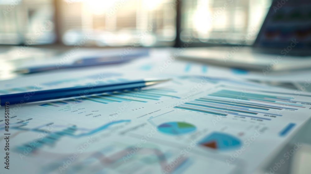 Leinwandbilder a financial report with multiple graphs and charts laid out on a desk, ready for presentation and di
