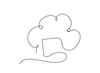Chef hat vector one line continuous drawing illustration. Hand drawn linear silhouette. Minimal outline design element for print, banner, card, brochure, poster, menu, logo.