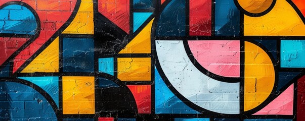 Fototapeta premium Colorful geometric shapes with thick outlines
