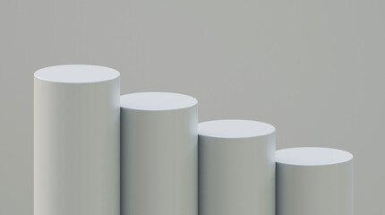 Studio scene for product display on white background. Cylinder pedestal template for products. Pedestal on white background. Abstract white background.