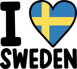 I love Sweden Flag, Vector Graphic Illustration