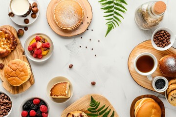 Delicious Breakfast on White Table With Copy Space