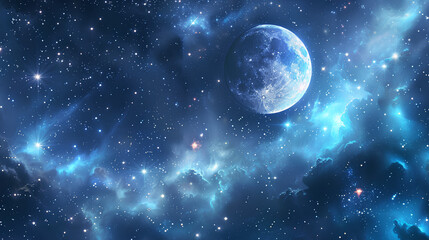 background space, with shining stars and a beautiful moon