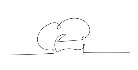 Chef hat vector one line continuous drawing illustration. Hand drawn linear silhouette. Minimal outline design element for print, banner, card, brochure, poster, menu, logo.