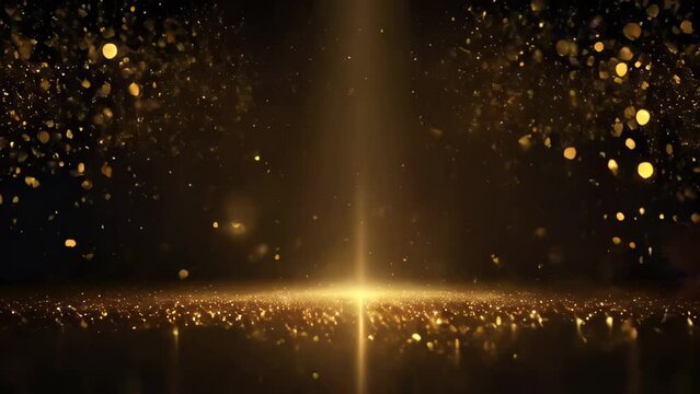 A magical, golden sparkly background resembling a festive scene with glowing orbs and a warm light emanating from the center. Copy space background