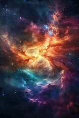 Obraz premium Stunning Cosmic Nebula with Vibrant Colors and Star Clusters in Deep Space