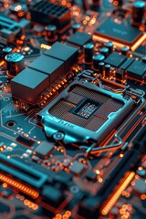 A detailed image of a computer motherboard