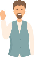 Friendly bearded man waving hello, perfect for illustrations conveying warmth and approachability
