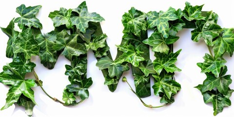 Obraz premium Close-up view of a cluster of ivy leaves on a white surface