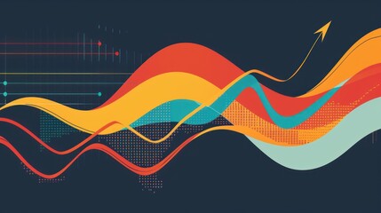 Fototapeta premium Abstract Graphic Design with Wavy Lines and Upward Arrow