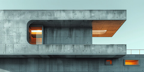 Modern concrete style building outdoors under blue sky