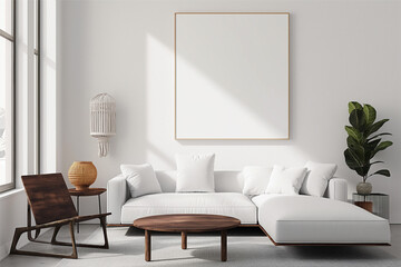 Frame mockup, ISO A paper size. Home Office wall poster mockup. Interior mockup with office background. Modern interior design.