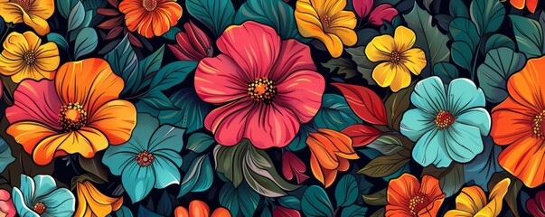 Colorful, stylized floral patterns with thick outlines