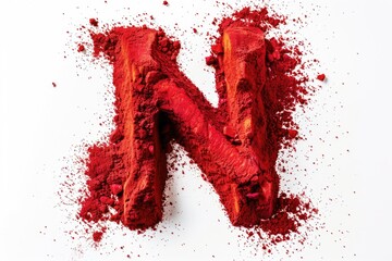 A close-up shot of a letter being formed with red powder