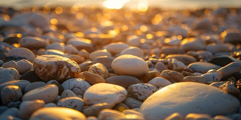Fototapeta premium Sunlit stones A tranquil setting. Concept Nature Photography, Serene Landscapes, Peaceful Scenes, Golden Hour Shots