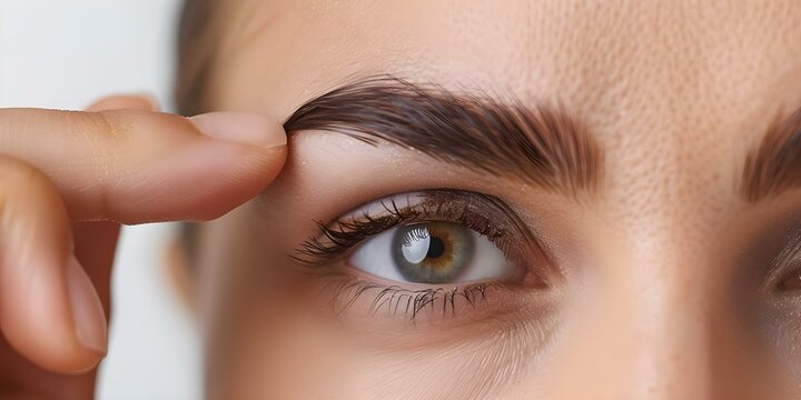 Closeup of young woman grooming eyebrows with care and precision. Concept Beauty, Makeup, Eyebrows, Grooming, Precision