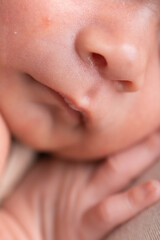 Fototapeta premium Newborn human baby tiny little lips mouth