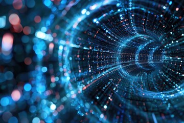 Fototapeta premium A futuristic scene with a tunnel of blue and red lights, suitable for use in technology or innovation-related contexts