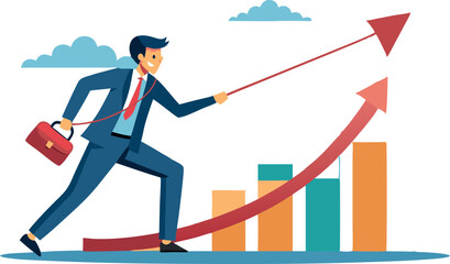Fototapeta premium Businessman pulling arrow showing growth and success concept in business