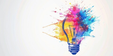 Obraz premium Colorful paint splashes lightbulb on white background for artistic inspiration and creativity concept