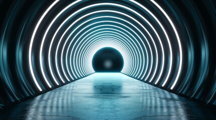Naklejka premium Glowing light in a dark futuristic tunnel, perfect for modern technology design, innovative and dynamic visual, abstract style