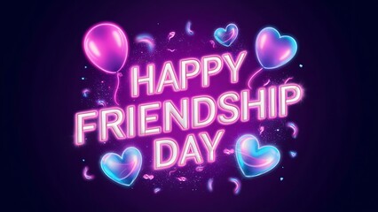 Happy Friendship Day Neon Typography Design with 3D Festive Decoration