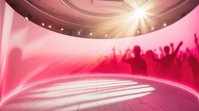 pnik background with lines A crowd at a concert with the lights on pink