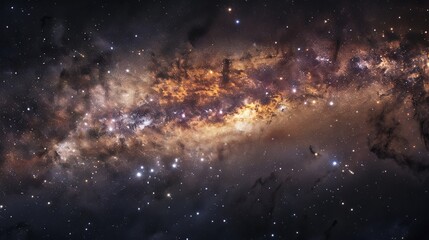 Obraz premium Panoramic View of the Universe in Space, Milky Way Galaxy Stardust and Nebulae Cosmic Background