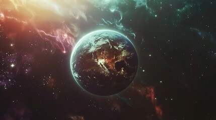 Obraz premium Stunning View of a Vibrant Blue Planet in the Vastness of Space with Stars and Galaxies in the Background