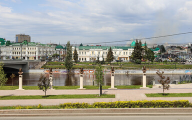 Fototapeta premium Omsk, Omsk Region, Russian Federation - June 5, 2024. Alley of Olympic Champions on Dumskaya Street