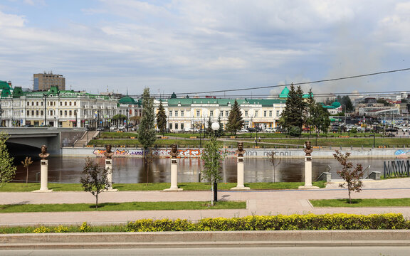 Omsk, Omsk Region, Russian Federation - June 5, 2024. Alley of Olympic Champions on Dumskaya Street