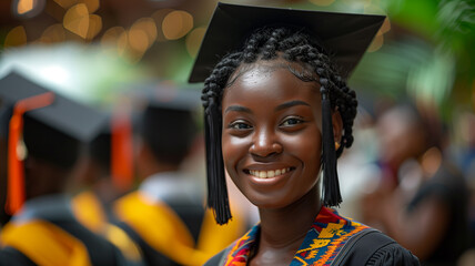graduate girl, smiling proudly in her cap and gown, embodies accomplishment and excitement